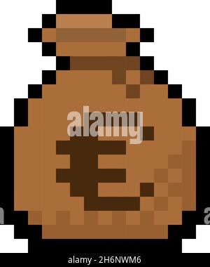 Pixel 8 Bit Gaming Tasche mit Geld mit Euro - Vektor, isoliert Stock Vektor