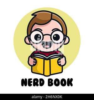 NERD BUCH MASKOTTCHEN LOGO Stock Vektor