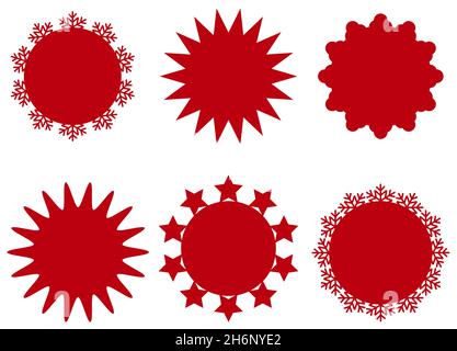 Set von weihnachtsaufklebern mit Sternentstehung, Schneeflocken, Sonnenstrahlen. Vektorgrafik Stock Vektor