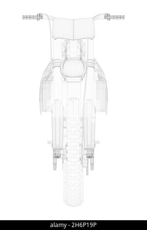 Drahtmodell von Geländeüberfahrt Motorrad aus schwarzen Linien isoliert auf weißem Hintergrund. Vorderansicht. 3D. Vektorgrafik Stock Vektor