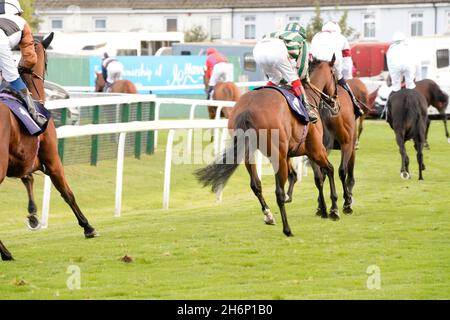Atmosphäre und Nervenkitzel eines Tages bei den Rennen mit der Menge und den Pferden Stockfoto