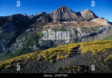 FRANKREICH. HAUTES-FRANKREICH. PYRENÄEN (65) NATIONALPARK DER PYRENÄEN. DER GAVARNIE CIRQUE VOM PIC DES TENTES AUS GESEHEN (2322 M) Stockfoto