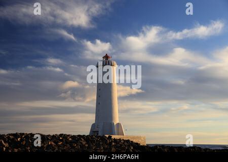 Neuer Leuchtturm, Akranes, Vesturland, Westisland, Island, Europa Stockfoto