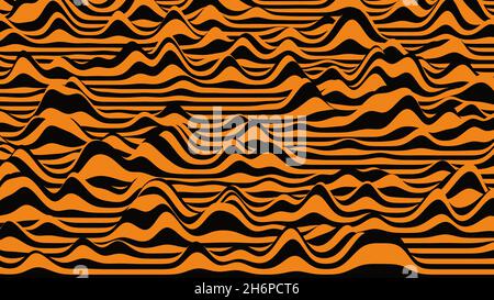 Retro-Tiger-Streifen verzerrten Hintergrund. Prozeduraler Vintage-Welligkeit-Hintergrund mit optischem Illusionseffekt Stock Vektor