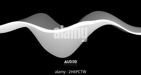 Visualisierung von Schallwellen. Durchgehende 3D-Wellenform in Schwarz und Weiß. Muster für Sprachmuster. Stock Vektor