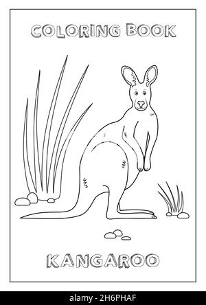 Bild ausmalen Känguru für Kinder. Druckbereit, Papierformat A4. Schwarz und Weiß, in Vektor gemacht. Stock Vektor