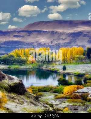 Herbstfarben am Horesthief Lake State Park, Washington. Columbia River Gorge National Scenic Area Stockfoto