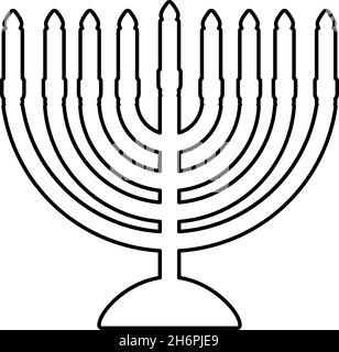 Chanukah Menorah jüdischen Feiertag Kerzenleuchter mit Kerzen Israel Kerzenhalter Kontur Umriss Symbol schwarz Farbe Vektor Illustration flachen Stil einfach Stock Vektor