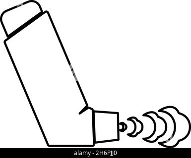Hand Inhalierspray zur Behandlung Asthma Husten Relief Konzept Inhalation allergische Patienten Kontur Symbol schwarze Farbe Vektor Abbildung flach Stock Vektor