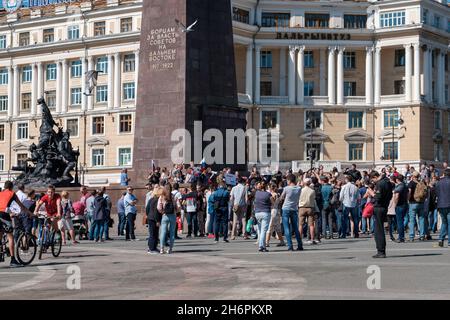 Wladiwostok, Russland - 9. September 2018: Eine politische Aktion gegen die Anhebung des Rentenalters, organisiert von Alexei Nawalny. Stockfoto