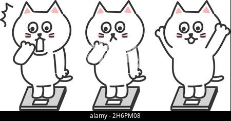 Set von weißen Katzen immer auf der Körperskala. Vektordarstellung auf weißem Hintergrund isoliert. Stock Vektor