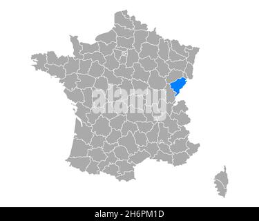 Karte von Doubs in Frankreich Stockfoto