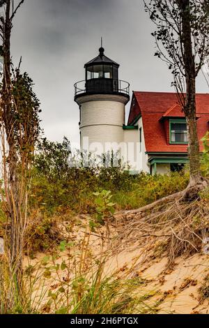 Point Betsie Light ist der Eingang zur Manitou Passage am Nordostufer des Lake Michigan USA Stockfoto