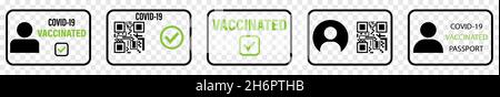 Impfpass Covid-19-Symbolsatz. Vektordarstellung auf transparentem Hintergrund isoliert Stock Vektor
