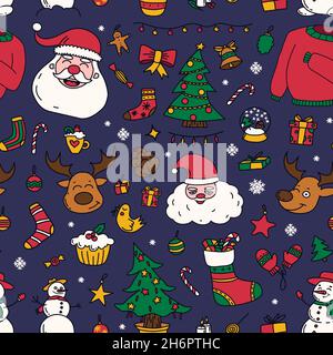 Neujahr Zeichnungen Ikonen, große Reihe von festlichen Clip-Art-Grafiken. Weihnachtliche Designelemente. Stockfoto