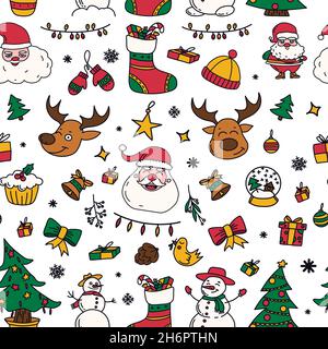 Neujahr Zeichnungen Ikonen, große Reihe von festlichen Clip-Art-Grafiken. Weihnachtliche Designelemente. Stockfoto