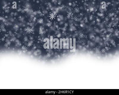Schneefall Weihnachten Hintergrund. Winter Saison Hintergrund mit Schneeflocken und Schneefall, für Weihnachten und Winterferien. Stockfoto