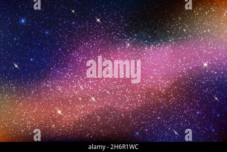 Milchstraße im Weltraum. Unendliches magisches Universum mit Sternenstaub. Farbiger Sternennebel mit Sternbildern. Tiefe kosmische Textur. Kosmischer Nachthimmel. Vektor Stock Vektor