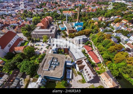 Luftaufnahme nach Augsburg rund um den Vorort Jakobervorstadt Stockfoto