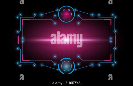 Abstrakt blauen Bildschirm Hi-tech Hologramm Rahmen Kreis runden Zeichen Technologie Hintergrund. Futuristische HUD-Technologie Rahmen Hintergrund. Stock Vektor