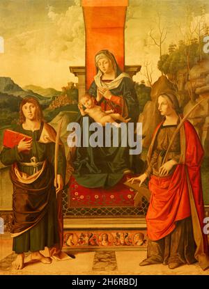 Forlí - das Paiting der Madonna mit dem Evangelisten Johannes und der Kathedrale von Alexandria in der Kirche Basilica San Mercuriale Stockfoto