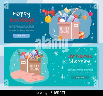 Frohe Weihnachten Weihnachtseinkäufe Header-Banner-Set Stock Vektor
