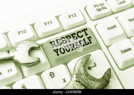 Text, der Inspiration zeigt Respect yourself. Wort geschrieben auf der Überzeugung, dass Sie gut und würdig behandelt werden Abstract Programmer Typing Antivirus Stockfoto