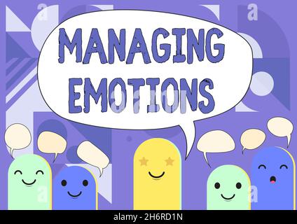 Inspiration mit Zeichen Emotionen managen. Business Showcase Fähigkeit sei offen für Gefühle und moduliere sie in sich selbst Cartoon Heads Drawing Drawing Stockfoto