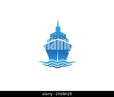 Creative Blue Summer Steamboat Logo Design Vektor Symbol Illustration Stock Vektor