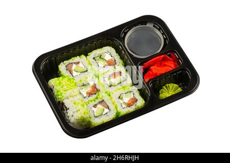 Rollen Sie mit Lachs, Gurke und Philadelphia-Käse. Stockfoto