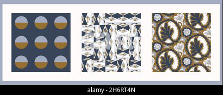 Maskuline geometrische digitale Papiersammlung. Klassische Retro-Struktur in Geo-Form mit nahtlosem Muster. Wiederholbare Satz von Männern Geschenkverpackung Design in Vektor. Stock Vektor