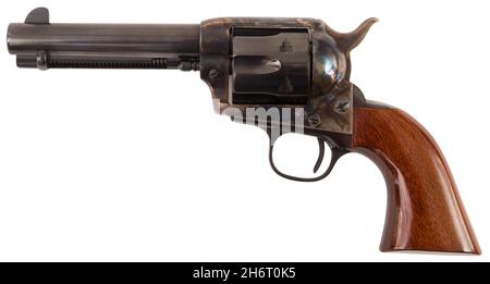 Old Army Single Action Revolver auf einem isolierten Hintergrund Stockfoto