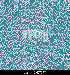 Nahtloses Muster mit handgezeichneten rosa Herzen für valentinstag und Hochzeit. Stockfoto