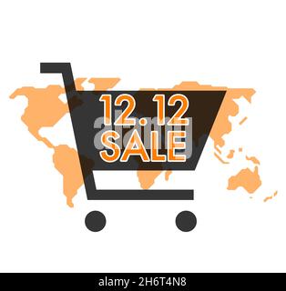 Abbildung 12.12 VERKAUF mit Welt-Symbol Hintergrund auf weißem Hintergrund. Stockfoto