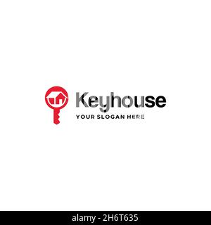 Wohnung Keyhouse Immobiliengebäude Logo Design Stock Vektor