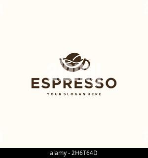 Minimalistisches LOGO FÜR ESPRESSO-Tasse mit Saatkaffee Stock Vektor