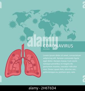 Informationen über das Covid-19-Virus. Durch das Virus kontaminierte Lungen Stock Vektor