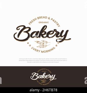 Retro Bakery Bake Logo Design und Vintage Vector Label. Einfache Hausgemachte Abzeichen Vorlage Logo Design Stock Vektor