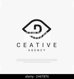 Buchstabe D Schablonenlogo mit geometrischer Augenliniendarstellung in Vektordesign-Monogramm-Symbol Stock Vektor