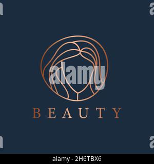 Abstraktes Logo-Emblem für Beauty- und Kosmetikstudio. Portrait der Frau, schöne Frau Gesicht Markendesign in trendigen minimalistischen Stil. Stock Vektor