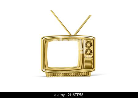 Goldenes 3d altes TV-Symbol auf weißem Hintergrund isoliert - 3D-Rendering Stockfoto