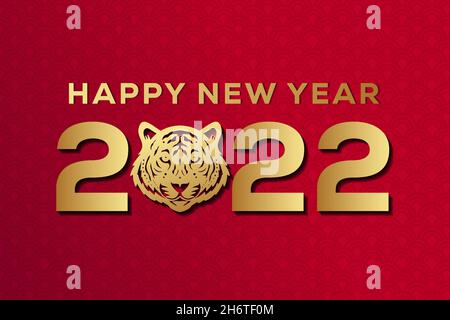Frohes neues Jahr 2022 mit dem Haupttiger. Das Jahr 2022 des Tigers Stock Vektor