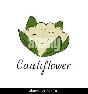 Blumenkohl-Ikone in flachem Stil. Isoliertes Objekt. Blumenkohl-Logo. Isoliertes Objekt. Bio-pflanzliche Lebensmittel. Vektorgrafik Stock Vektor