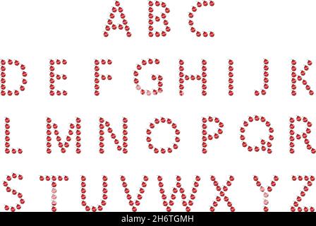 Alphabet aus Weihnachtskugel. Niedliche Schrift aus festlichem Spielzeug. Weihnachtstext für Neujahr und Weihnachten. Vektorgrafik flach Stock Vektor