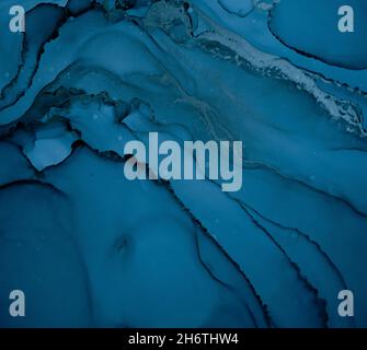 Tintenfarben Wasser Mischen. Hintergrund Zum Ölfluss. Blau Stockfoto