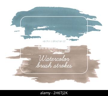 Braune Aquarell-Pinselstriche. Spur von abstrakten, handgezeichneten Abstrichen. Grunge Splash-Textur. Blaue Wasserschläge Stock Vektor