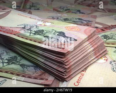 Geld von Bahrain. Dinar-Rechnungen. BHD-Banknoten. 1 Arabisch. Handel, Finanzen, Nachrichten Hintergrund. 3d-Illustration. Stockfoto