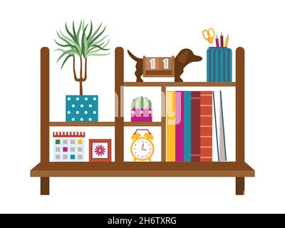 Regal für das Home Office mit Dekor in Flat Stock Vektor