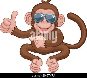 Monkey Sonnenbrillen Cartoon Daumen Nach Oben Zeigen Stock Vektor