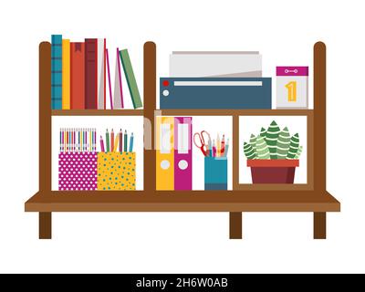 Regal für das Home Office mit Dekor in Flat Stock Vektor
